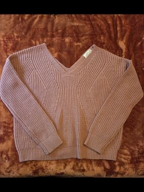 Poof! V-Neck Mauve Knit Sweater